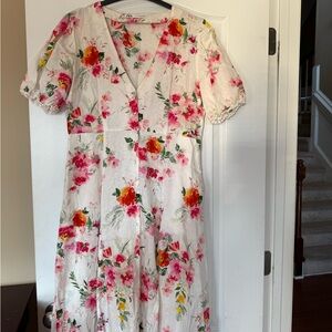 Zara Cream Dress with Red and Pink Floral Accents